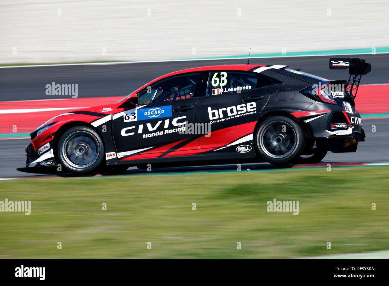 63 LESSENNES Benjamin (Bel), Boutsen Ginion Racing, Honda Civic TCR, Aktion während der 2018 FIA WTCR World Touring Car Tests in Barcelone, Spanien, 28. Bis 29. März - Foto Paulo Maria / DPPI Stockfoto