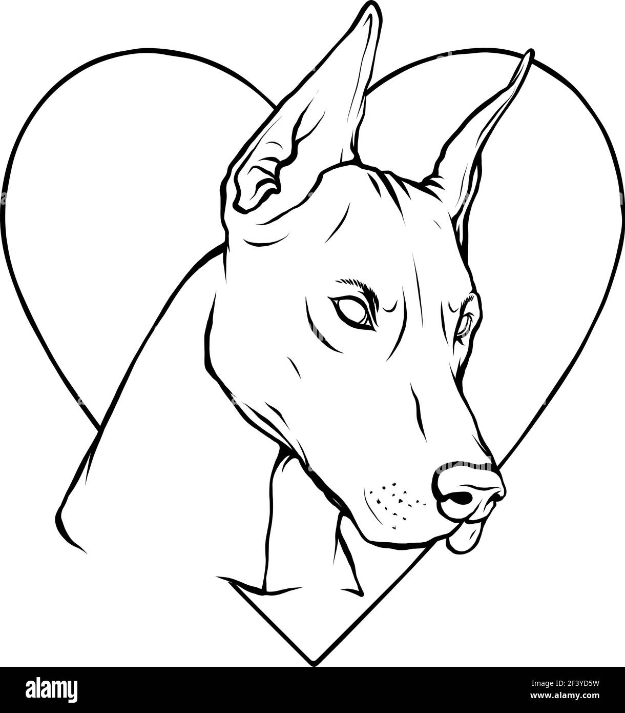 Zeichnen Sie in schwarz und weiß von Kopf Hund mit Herz vektorgrafik Stock Vektor