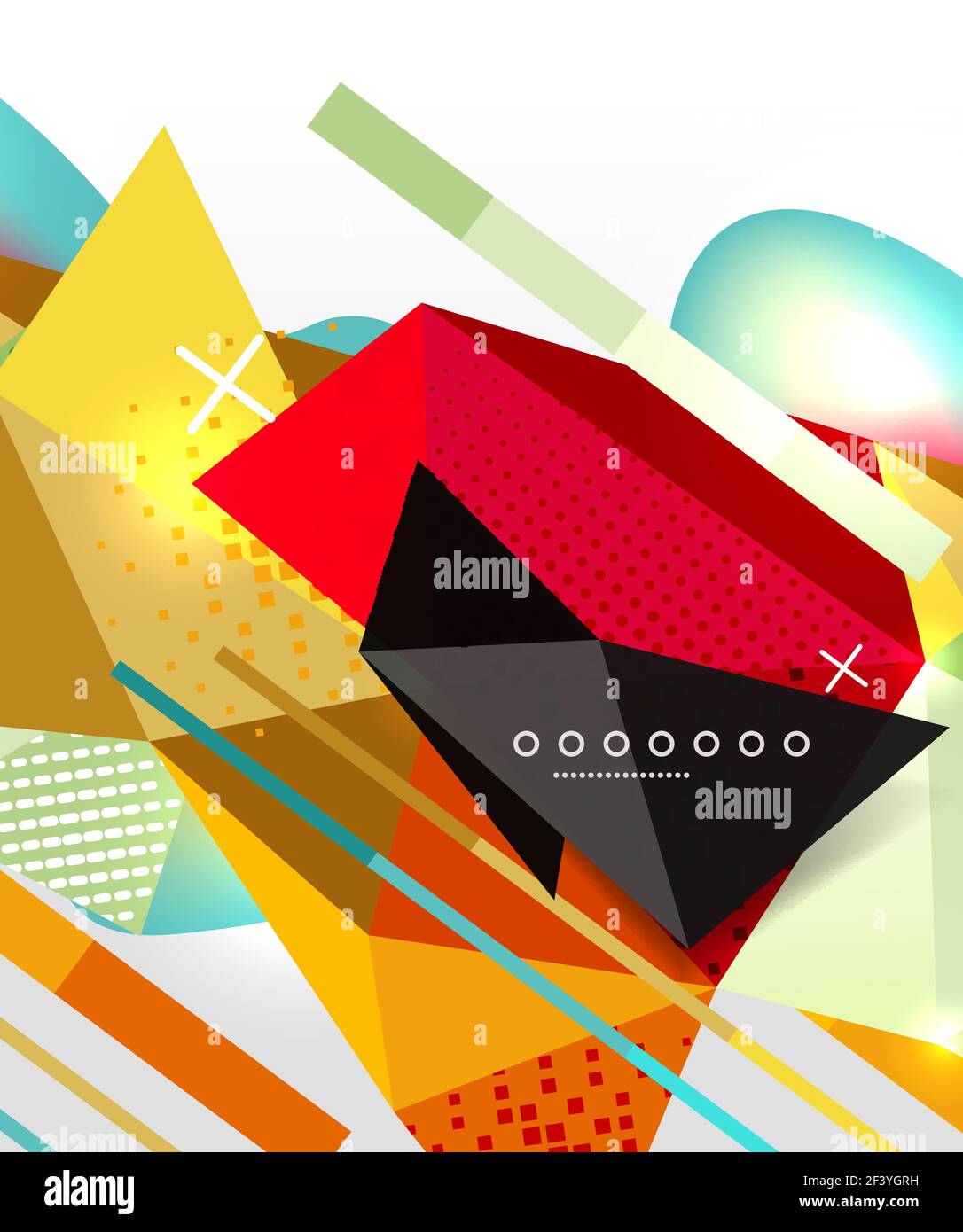 Abstrakter geometrischer Hintergrund, polygonale Dreieckselemente, Linien und Materialtexturen, holografische Elemente. Abstrakter geometrischer Hintergrund, polygonale Dreieckselemente, Linien und Materialtexturen, holografische Elemente. Vektor moderne abstrakte Vorlage Stock Vektor