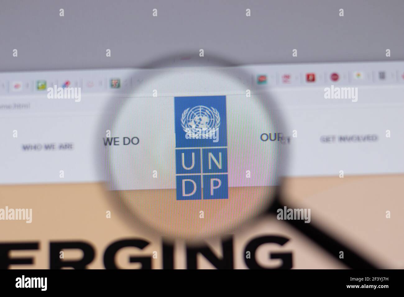 New York, USA - 18. März 2021: United Nations Development Program UNDP company Logo icon on on Website, illustrative Editorial Stockfoto