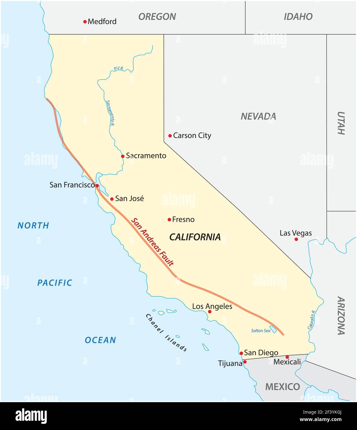 Vektorkarte von Californias San Andreas Fault Stock Vektor