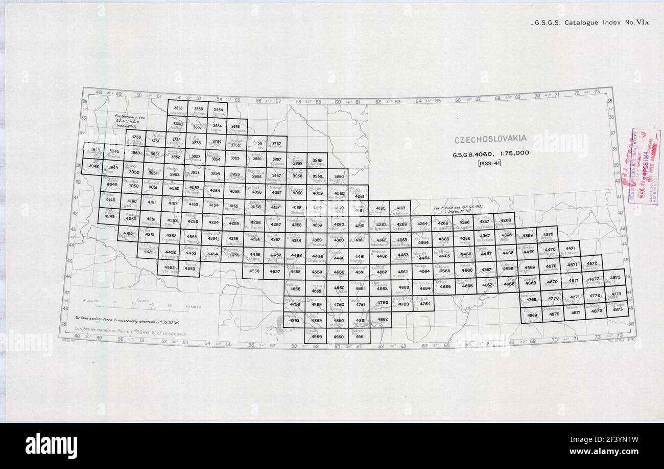 TSCHECHOSLOWAKEI BLATT INDEX KARTE 1938 Stockfoto