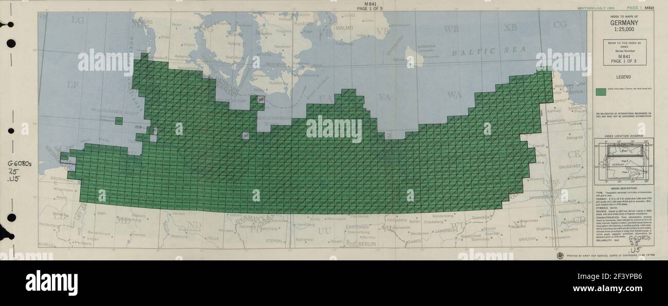 Deutschland-INDEX-BLÄTTER map 1960 mit Indizes Stockfoto