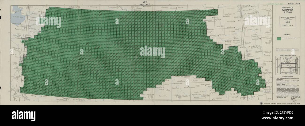 Deutschland-INDEX-BLÄTTER map 1960 mit Indizes Stockfoto