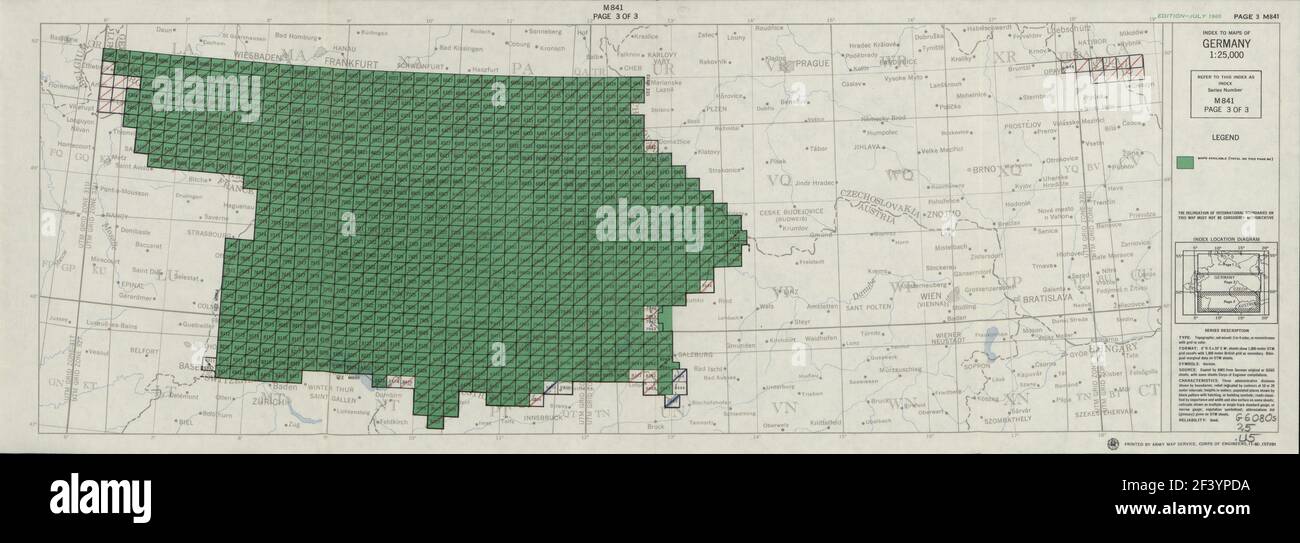 Deutschland-INDEX-BLÄTTER map 1960 mit Indizes Stockfoto
