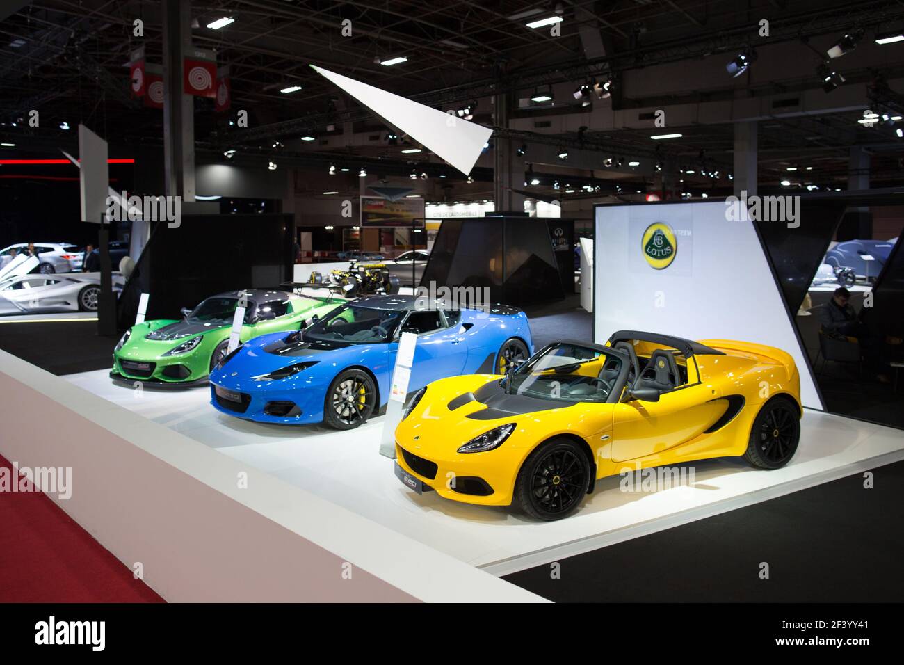 Lotus Elise 220 Sport, Evora GT410 Sport, Exige Cup 430 während der Mondial de l'Automobile 2018, Paris Motorshow, vom 4. Bis 14. oktober, Frankreich - Foto Antonin Vincent / DPPI Stockfoto