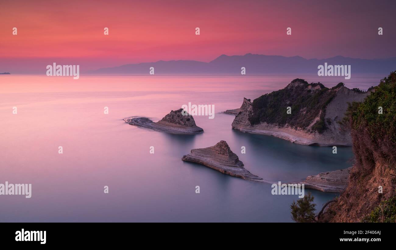 Kap Drastis, Korfu, bei Sonnenuntergang Stockfoto