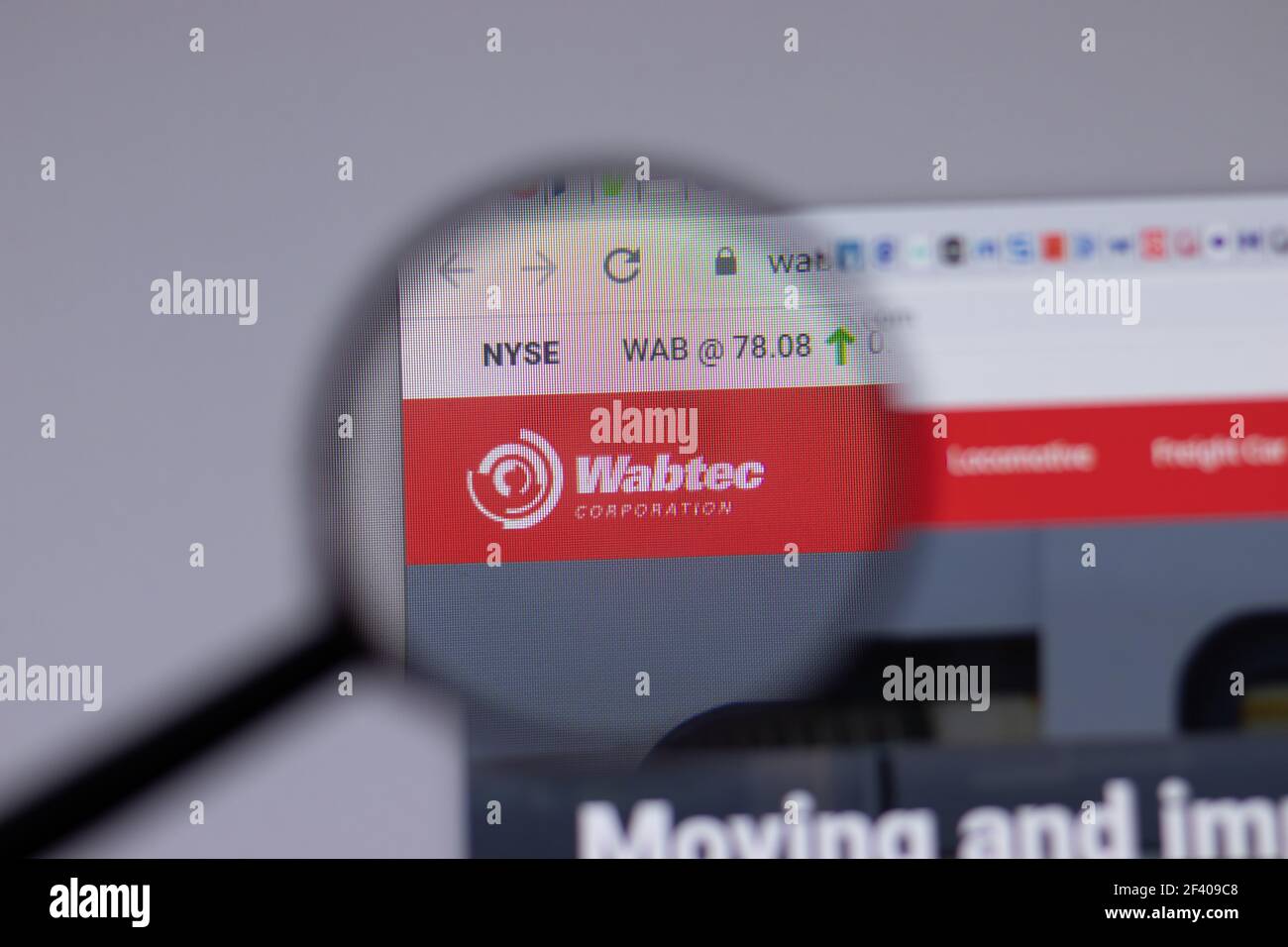 New York, USA - 18. März 2021: Wabtec Firmenlogo-Icon auf der Webseite, illustrative Editorial Stockfoto