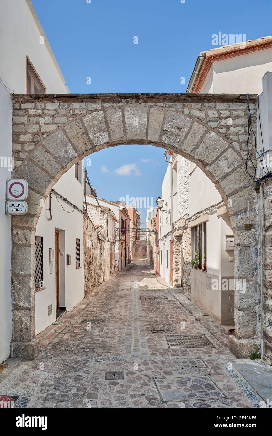 Portal de la Judería, (Portalet de la Sang) Zugang zum städtischen Komplex des jüdischen Viertels in der Stadt Sagunto Provinz Valencia, Spanien. Stockfoto