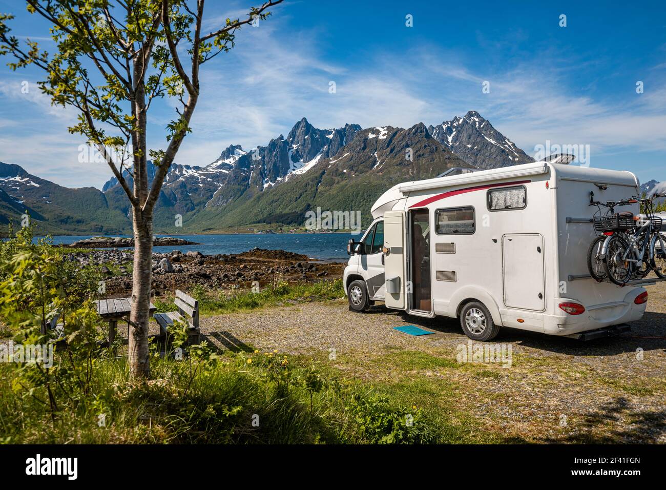 Familienurlaub reisen RV, Urlaub im Reisemobil, Caravan Auto Urlaub. Stockfoto