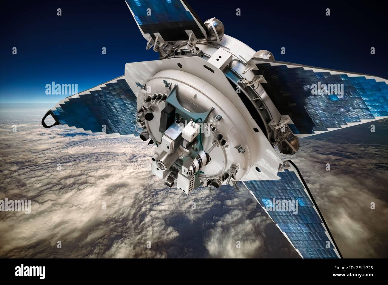Raum-Satelliten die Erde umkreisen. Elemente des Bildes von der NASA eingerichtet. Stockfoto