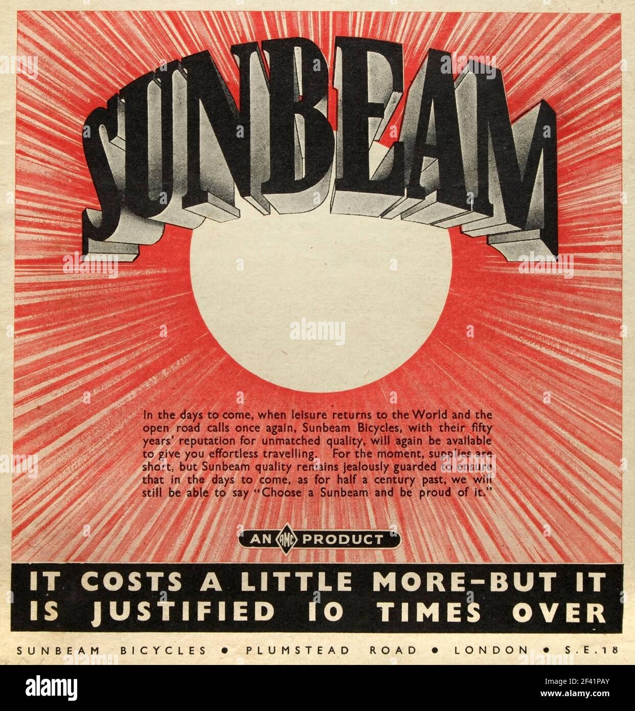 Werbung für britische Sunbeam Fahrräder im Jahr 1942. Stockfoto