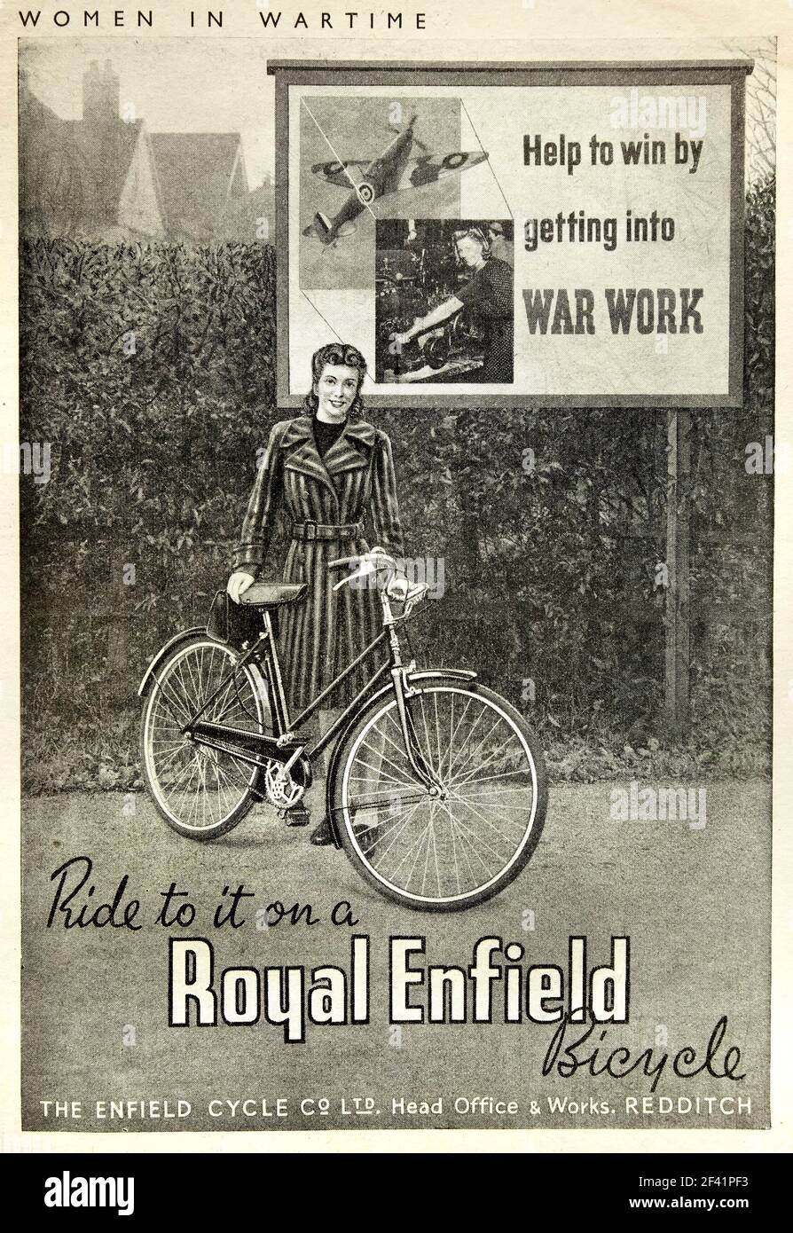 Werbung für britische Royal Enfield Fahrräder im Jahr 1942. Stockfoto
