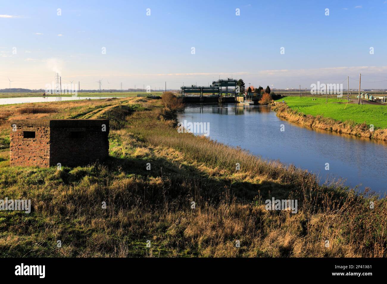 Das Whittlesey Washes Naturschutzgebiet, Fluss Nene, Whittlesey Stadt, Fenland; Cambridgeshire; England; Großbritannien Stockfoto