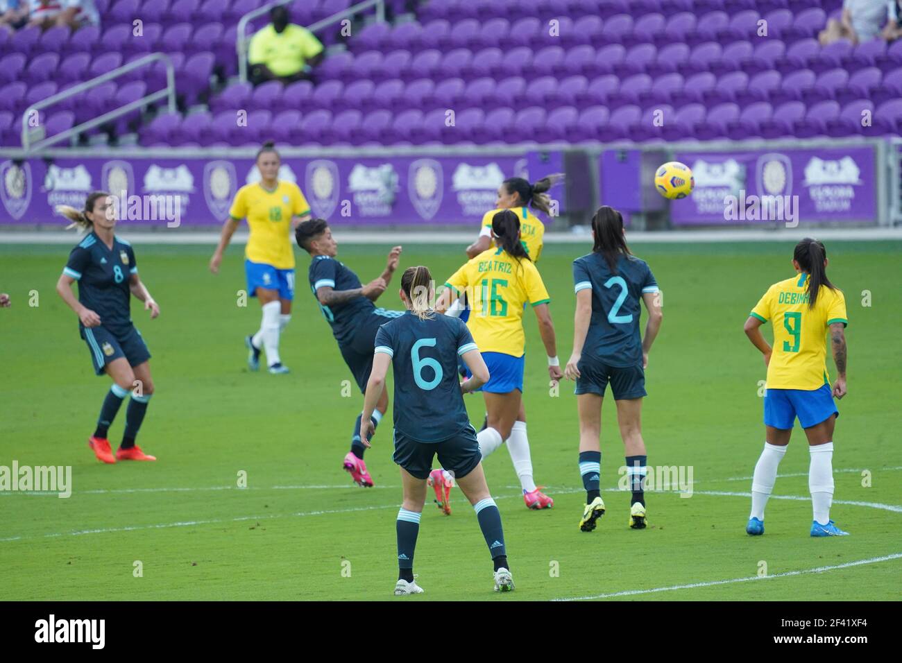 Orlando, Florida, USA, 18. Februar 2021, Brasilien konfrontiert Argentinien während der SheBelieves Cup im Exploria Stadion (Foto: Marty Jean-Louis) Stockfoto