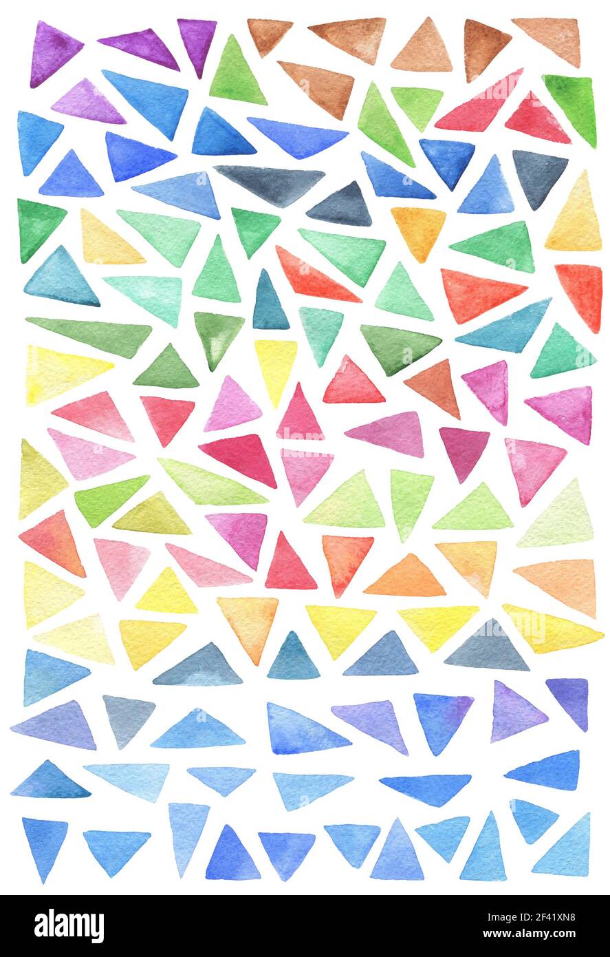 Satz von hellen Aquarell Dreiecke auf einem weißen Hintergrund. Hand abstract dekorative Elemente dargestellt. Stockfoto