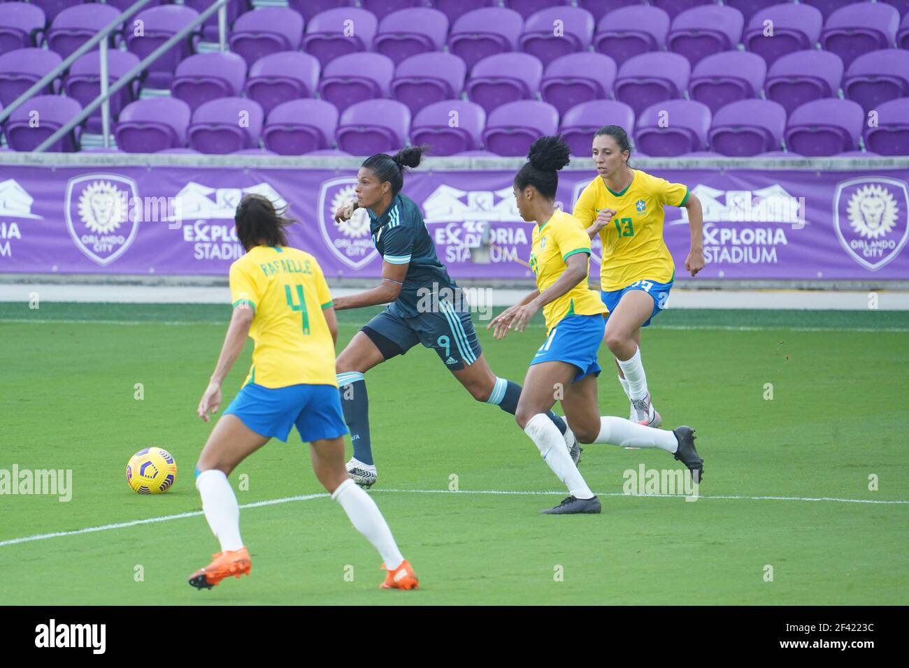 Orlando, Florida, USA, 18. Februar 2021, Brasilien konfrontiert Argentinien während der SheBelieves Cup im Exploria Stadion (Foto: Marty Jean-Louis) Stockfoto