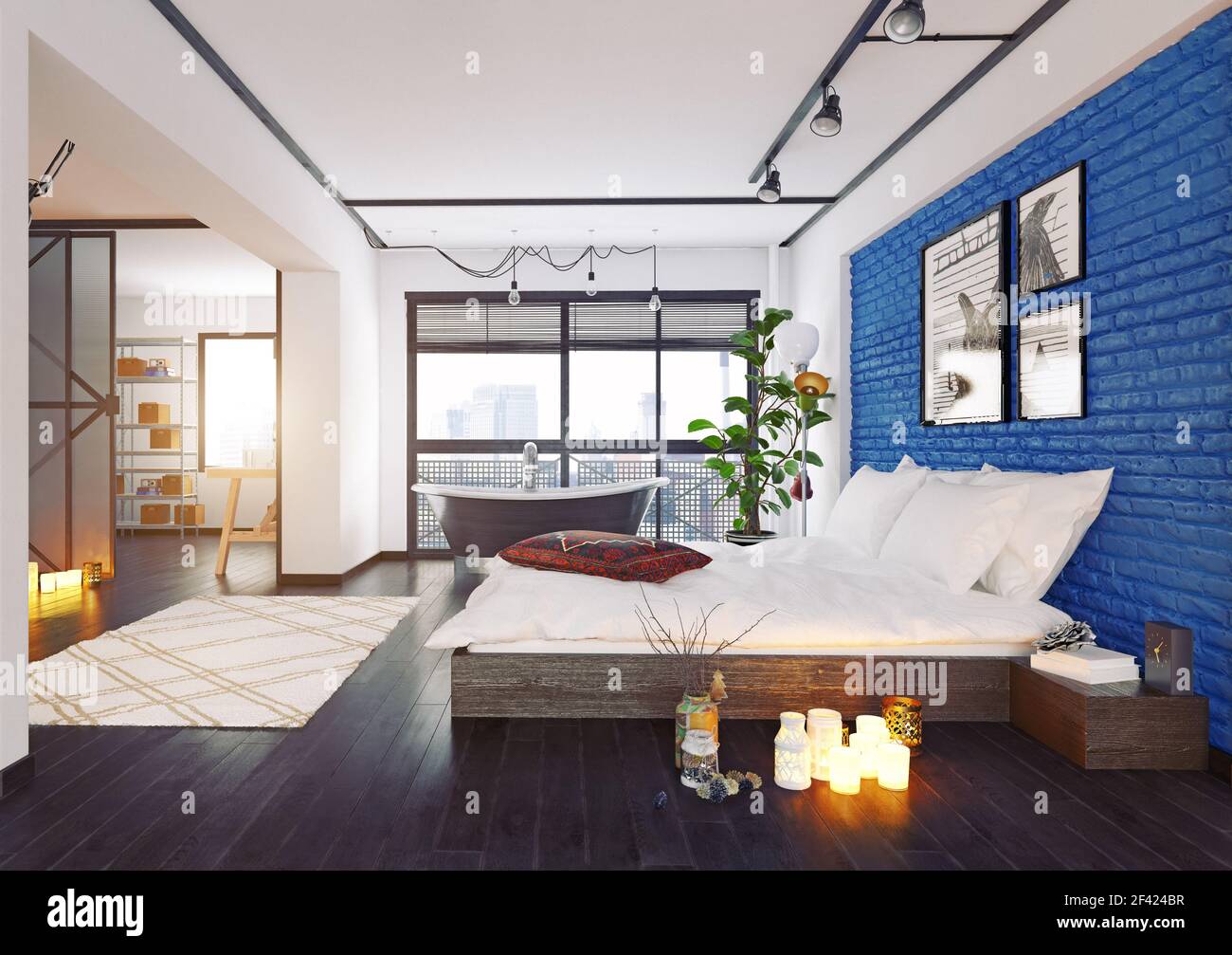 Moderne loft Interieur. 3D-rendering Design Konzept Stockfoto