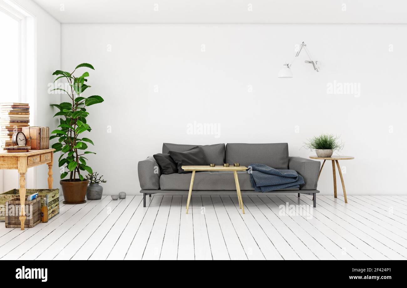 Im modernen skandinavischen Stil Wohnzimmer interior design. 3D-Bild Konzept Stockfoto