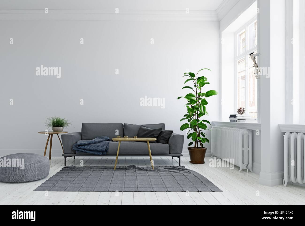 Im modernen skandinavischen Stil Wohnzimmer interior design. 3D-Bild Konzept Stockfoto