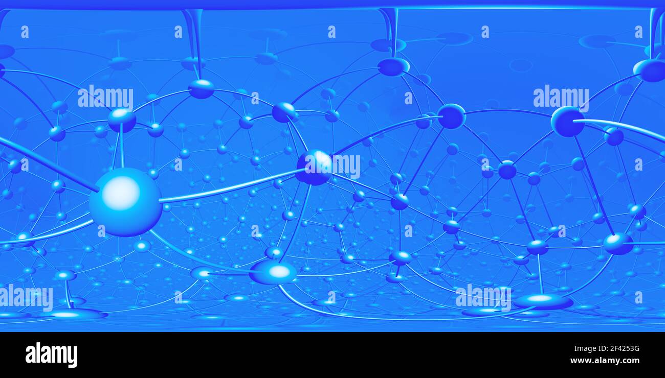 360 Grad schematische Darstellung der Gitterstruktur . Panorama, Umgebung 360 HDRI-Karte. Gleicheckige Projektion, kugelförmiges Panorama. 3D Rendern Stockfoto