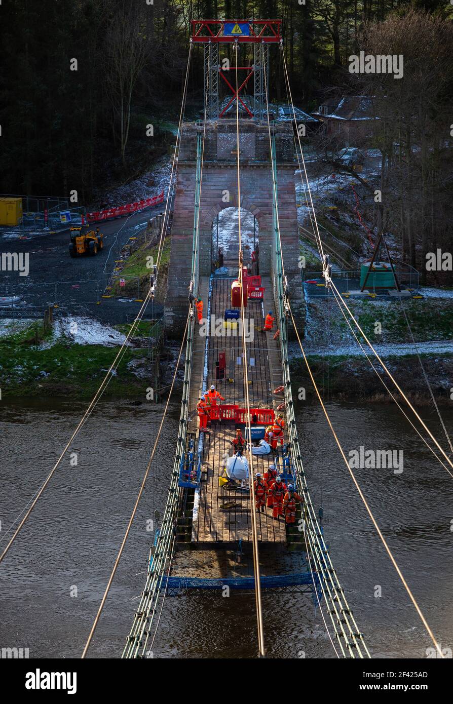 Die Union Chain Bridge, die England und Schottland über den Fluss Tweed verbindet, wurde 1820 von Spencer Engineering renoviert. Stockfoto