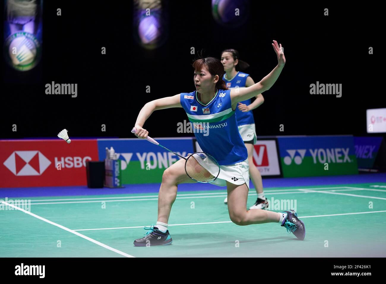 Die Japanerin Nami Matsuyama bei ihrem Spiel gegen die Estnische Kati-Kreet  Marran und Helina Ruutel am zweiten Tag der YONEX All England Open Badminton  Championships in der utilita Arena Birmingham. Bilddatum: Donnerstag,