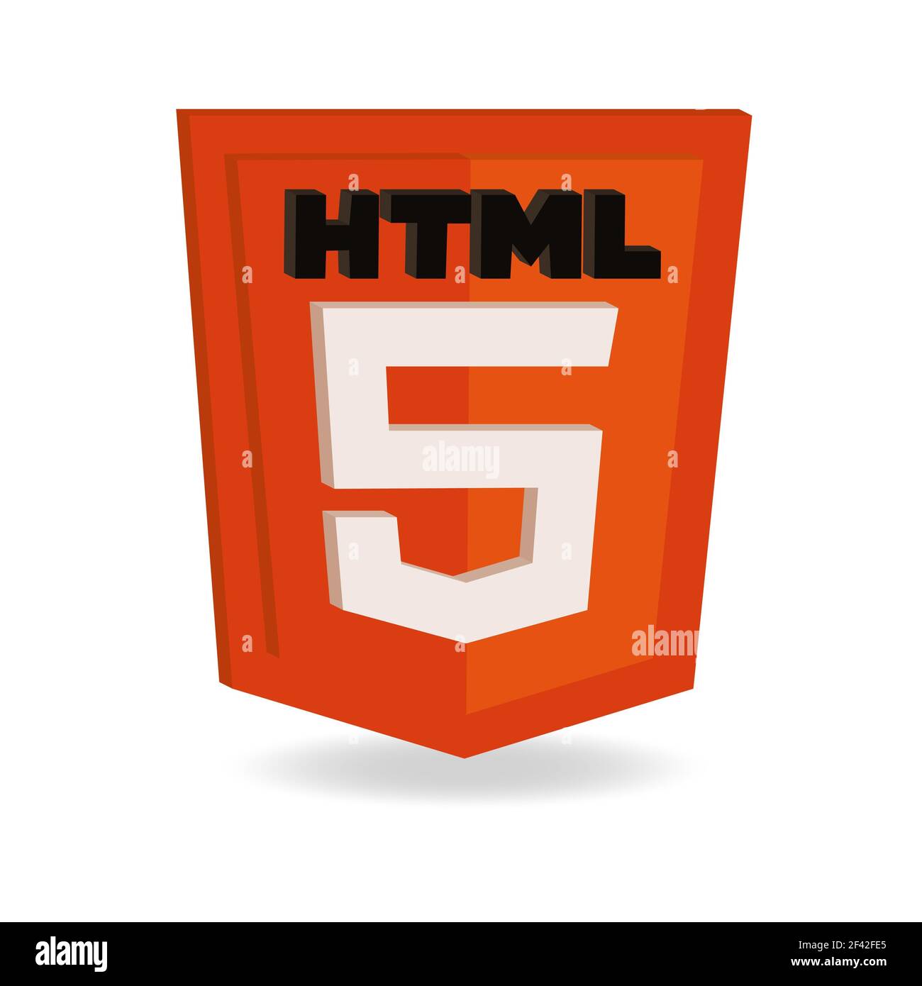 Orangefarbenes 3D HTML5-Symbol auf weißem Hintergrund isoliert. Stockfoto