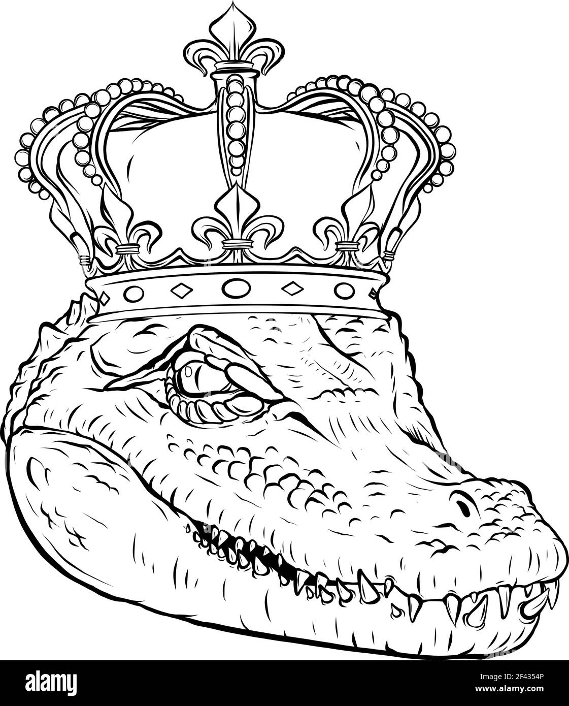 Zeichnen Sie in schwarz und weiß von Kopf König Krokodil Vektor Illustrationsdesign Stock Vektor