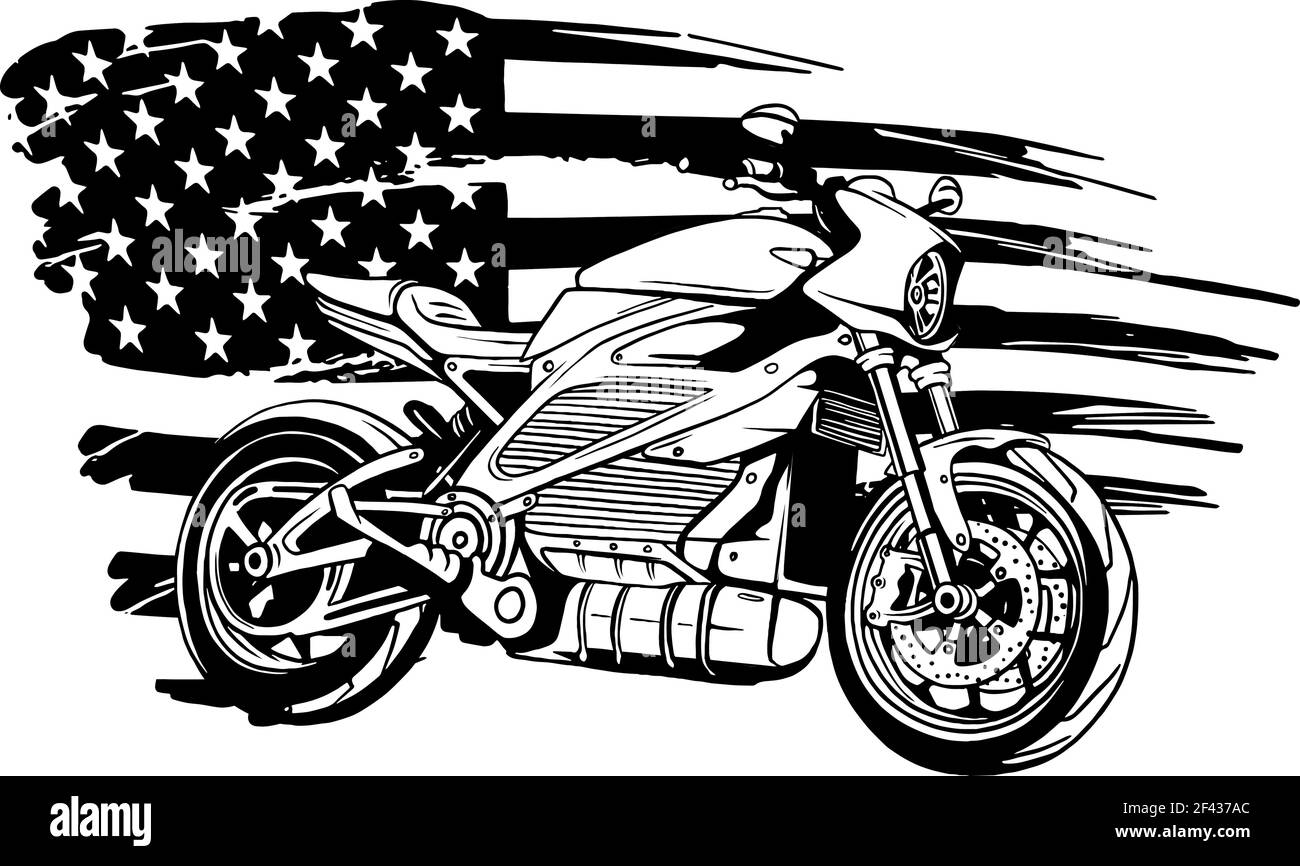 Zeichnen Sie in schwarz und weiß der amerikanischen Flagge mit Fahrrad vektorgrafik Design Stock Vektor