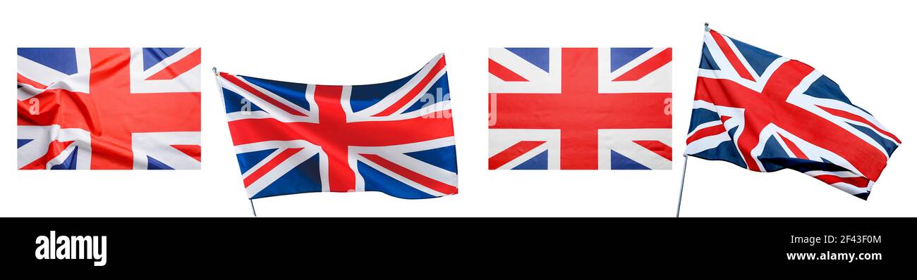 Die Nationalflaggen des Vereinigten Königreichs auf weißem Hintergrund Stockfoto
