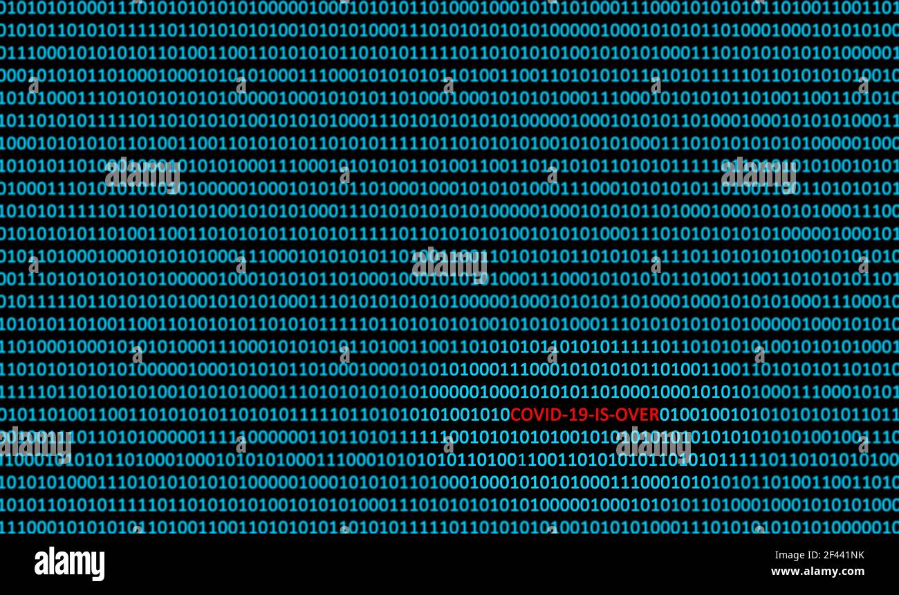 Covid-19 ist über Text in Binärcode abstrakten Hintergrund Stockfoto