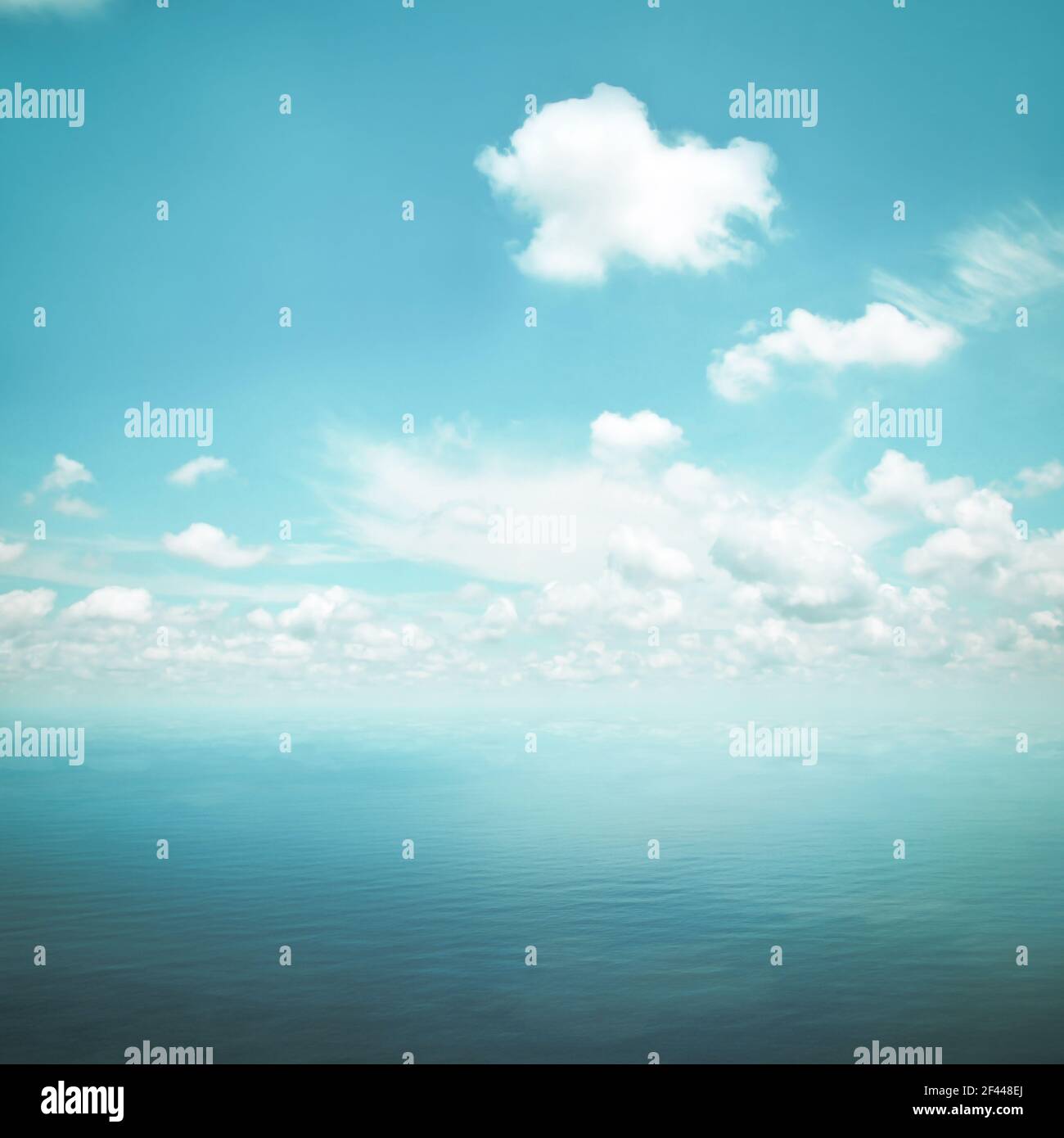 Blaues Meer und Himmel als Naturhintergrund im Retro-Stil Lichteffekt Stockfoto