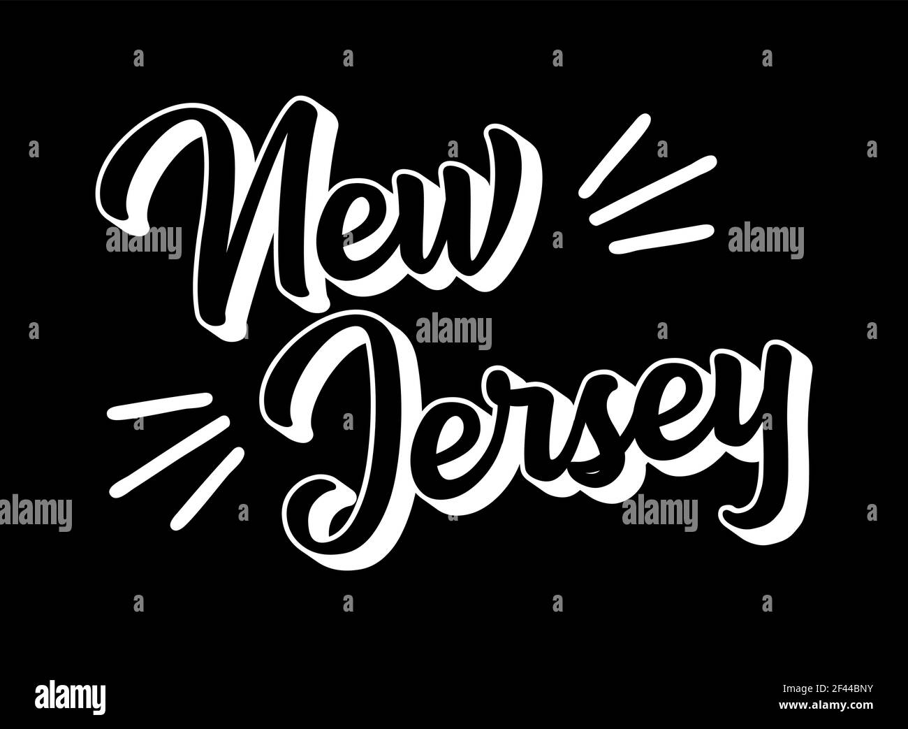 Handskizzierter NEW JERSEY Text. 3D Vintage, Retro Schriftzug für Poster, Aufkleber, Flyer, Header, Karte, Kleidung, Kleidung. Stock Vektor