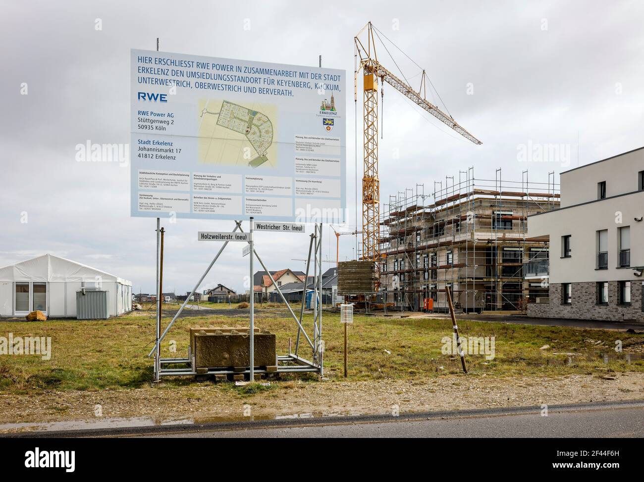 Erkelenz, Nordrhein-Westfalen, Deutschland - Neue Umsiedlungsstelle für Keyenberg, Kuckum, Unterwestrich, Oberwestrich und Berverath hatten die Dörfer t Stockfoto