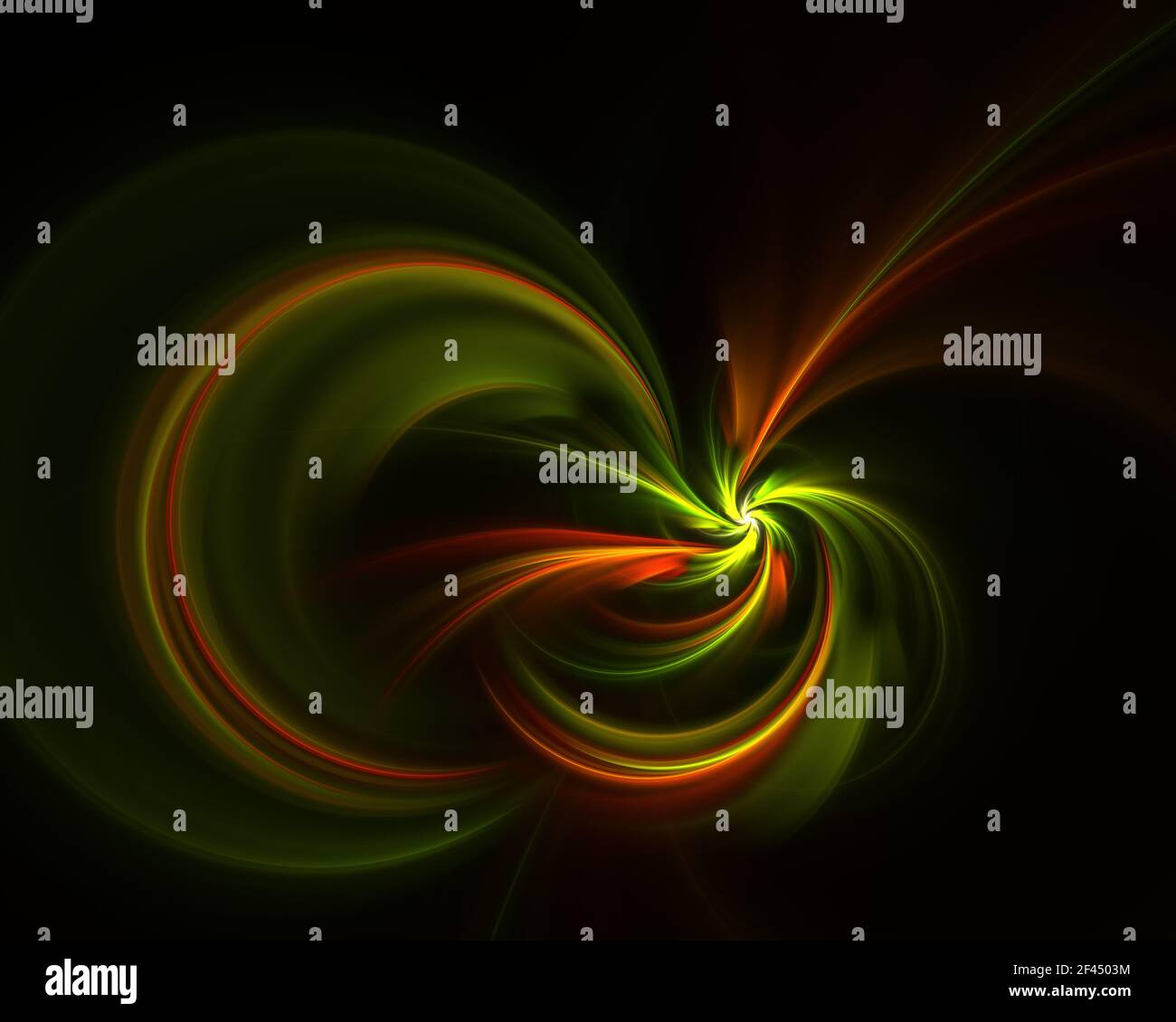 Geheimnisvolle Spiralblume. Ein abstrakter Computer erzeugte modernes fraktales Design auf dunklem Hintergrund. Abstrakte fraktale Farbtextur. Abstraktes Fraktal el Stockfoto