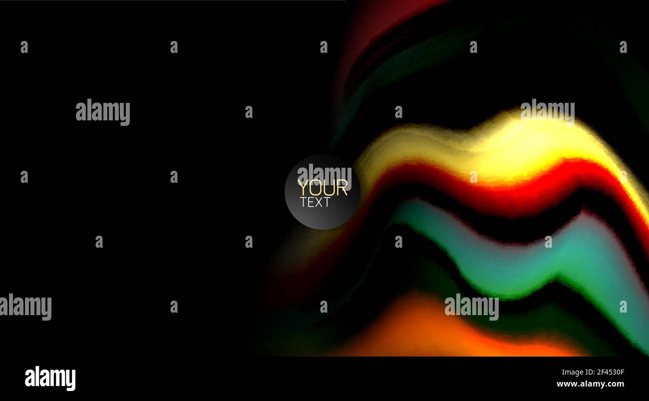 Abstrakte Wellenlinien fließende Regenbogen-Stil Farbstreifen auf schwarzem Hintergrund. Künstlerische Illustration für Präsentation, App Wallpaper, Banner oder Poster. Abstrakte Wellenlinien fließende Regenbogen-Stil Farbstreifen auf schwarzem Hintergrund. Vektor künstlerische Illustration für Präsentation, App Wallpaper, Banner oder Poster Stock Vektor