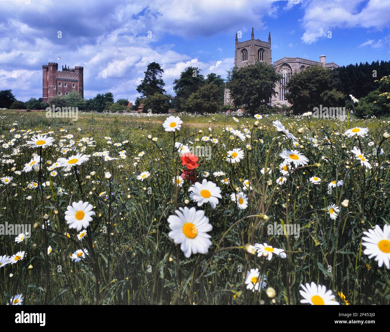Tattershall Castle und Holy Trinity Collegiate Church, Tattershall, Lincolnshire, England, Großbritannien Stockfoto
