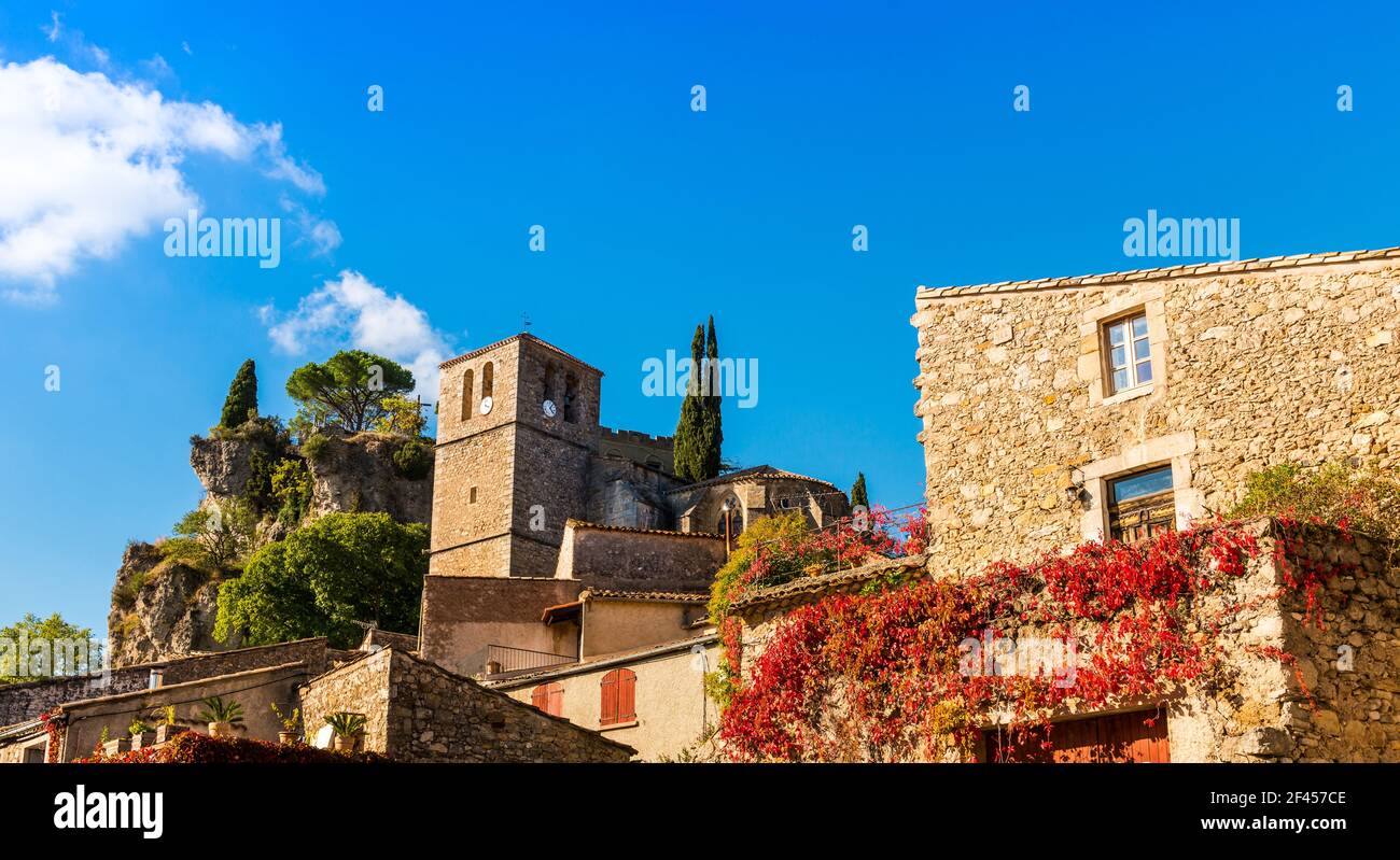 Mittelalterliches Dorf Mourèze, in Hérault, in Okzitanien, Frankreich Stockfoto