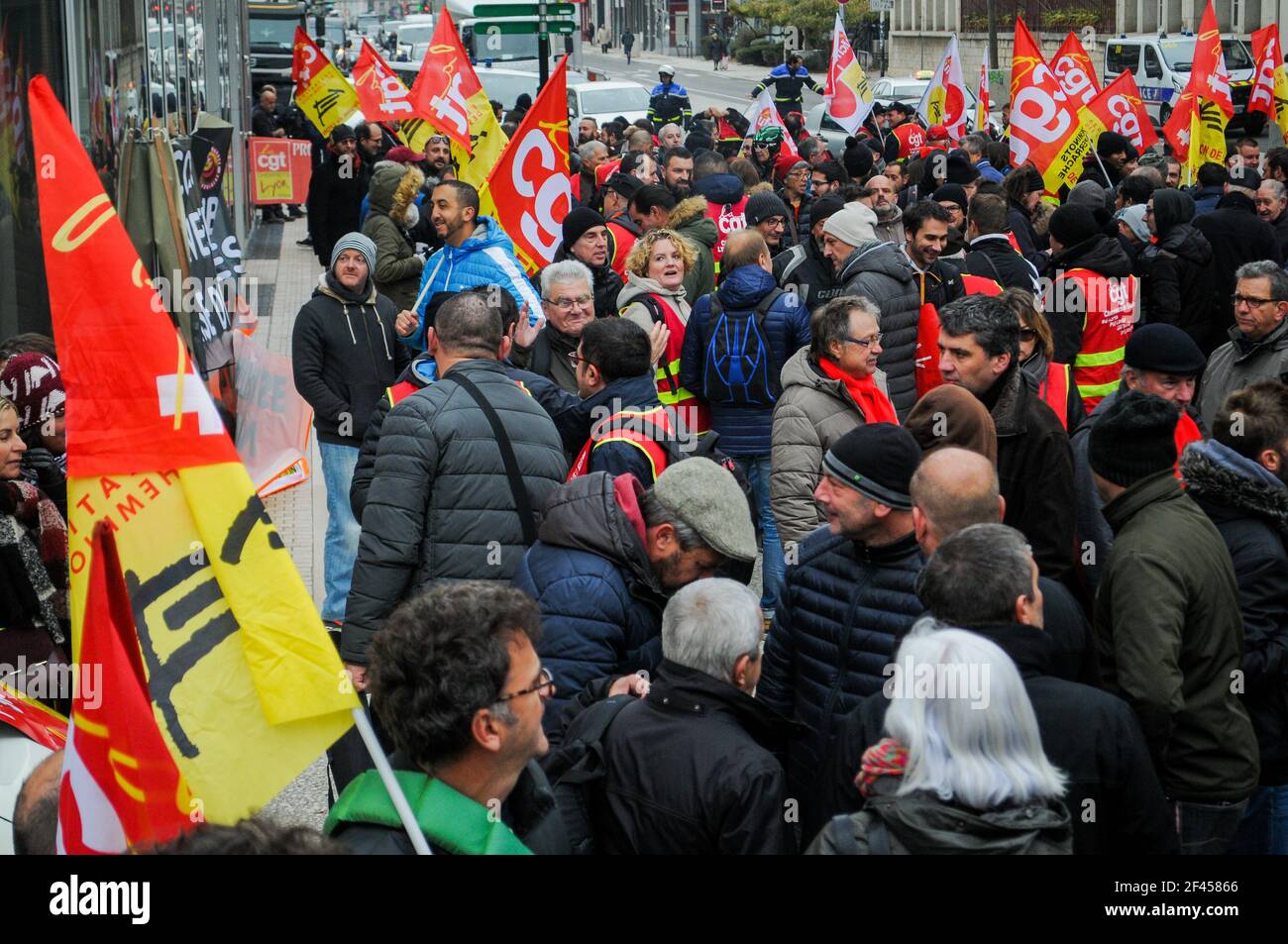 SNFC-Eisenbahner protestieren gegen das angebliche Arbeitsrecht in Lyon, Frankreich Stockfoto