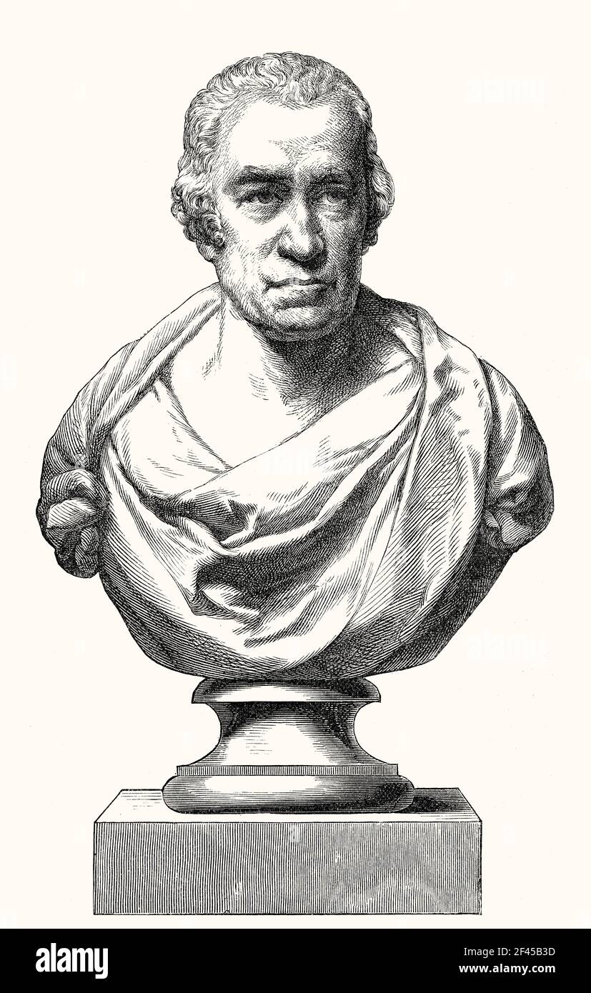 Eine Büste von James Watt, 1736 – 1819, schottischer Erfinder, Maschinenbauingenieur und Chemiker Stockfoto