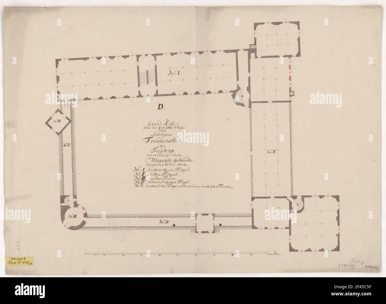 Freiberg, Schloss Freudenstein, Umbauentwurf. Grundriss 2nd. Etage Stockfoto