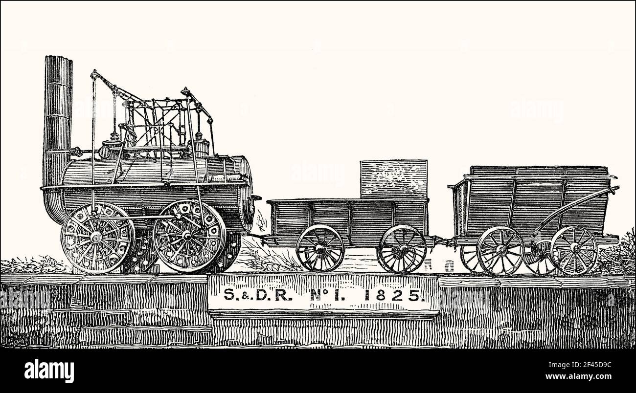 Locomotion No. 1, eine frühe Dampflokomotive, die 1825 von Robert Stephenson und Company gebaut wurde Stockfoto