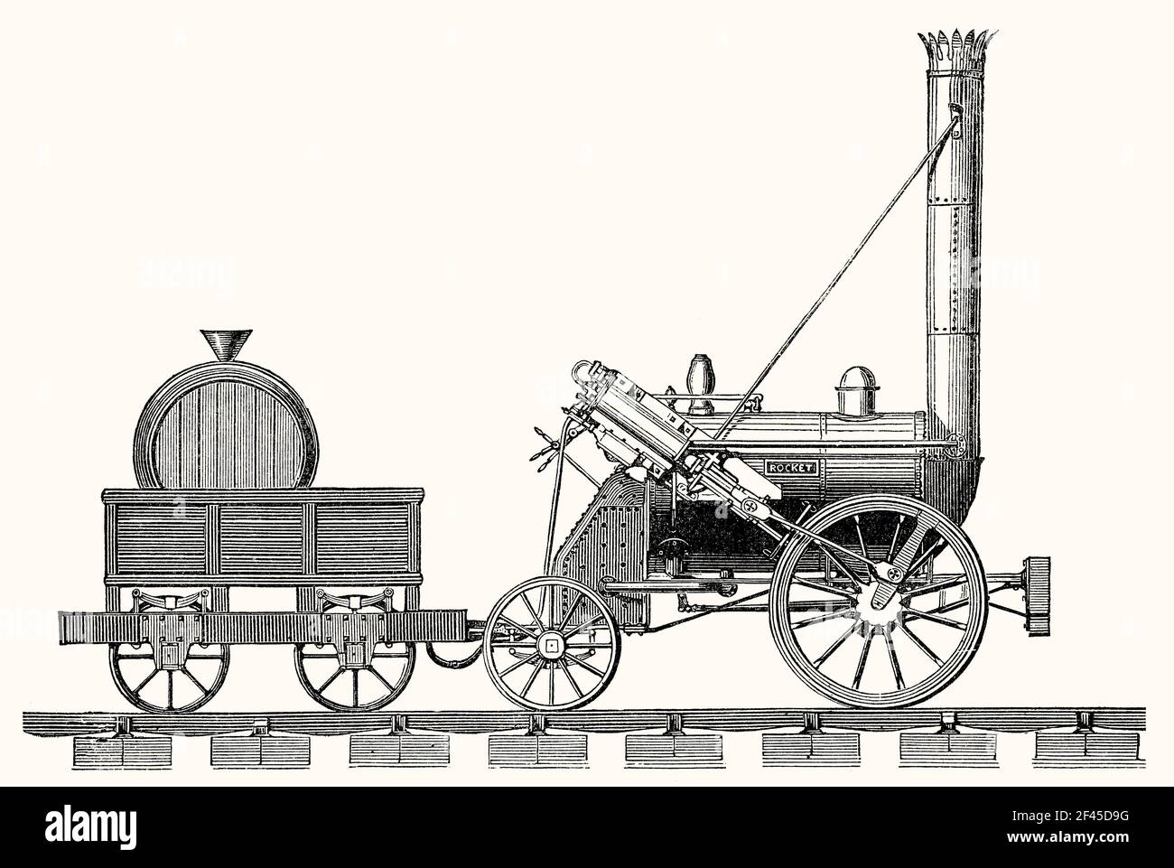 Stephenson's Rocket, eine frühe Dampflokomotive, Liverpool und Manchester Railway, Oktober 1829 Stockfoto