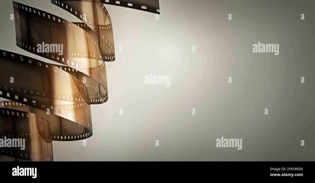 Draufsicht Filme Konzept Hintergrund, mit einem Film. Cinema Concept 3D Illustration mit Kopierraum Stockfoto