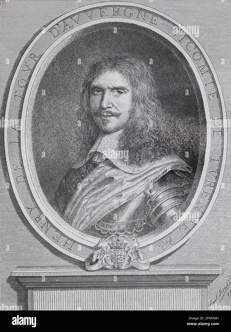 Henri de La Tour d'Auvergne, vicomte de Turenne (1611 – 1675), allgemein bekannt als Turenne, war ein französischer General und einer von nur sechs Marschalls, die zum Marschall von Frankreich ernannt wurden. Das berühmteste Mitglied der Familie La Tour d'Auvergne, seine militärischen Heldentaten während seiner fünfzehnjährigen Karriere brachten ihm einen Ruf als einer der größten Militärkommandanten der modernen Geschichte ein. Stockfoto