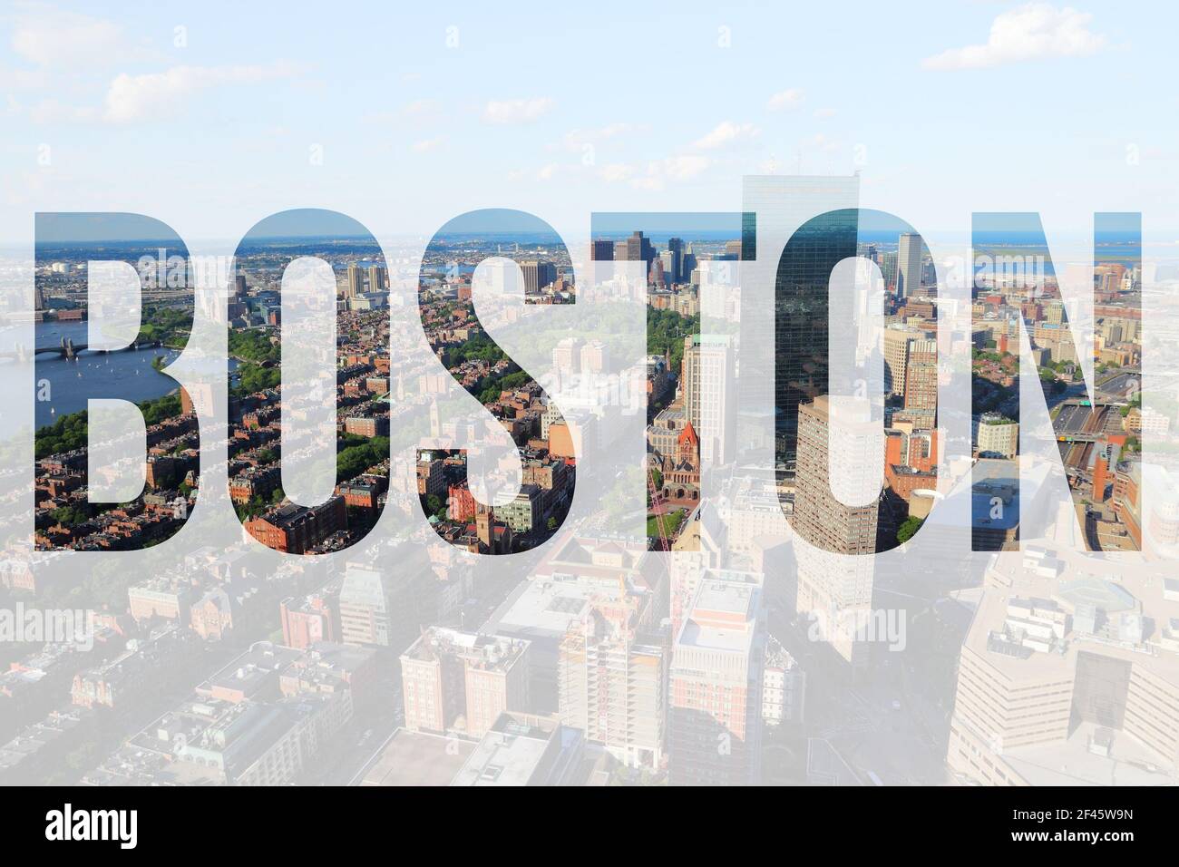 Boston, USA - Stadtschild mit Hintergrundbild. Stockfoto
