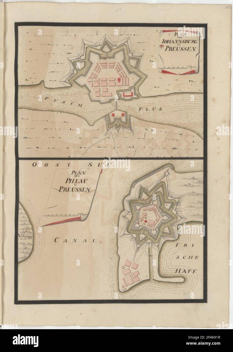 Plan von Johannsburg in Preußen Stockfoto