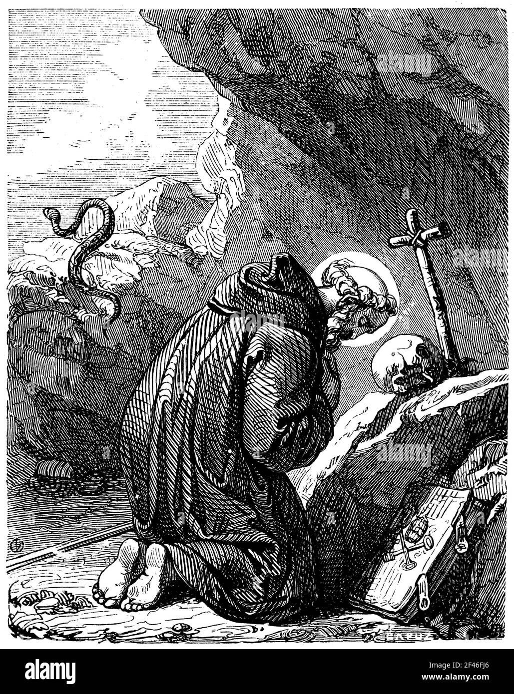 San Pedro Celestino (1209-1296), monje benedictino, Papa en 1264 con el nombre de Celestino V. Grabado de 1852. Stockfoto