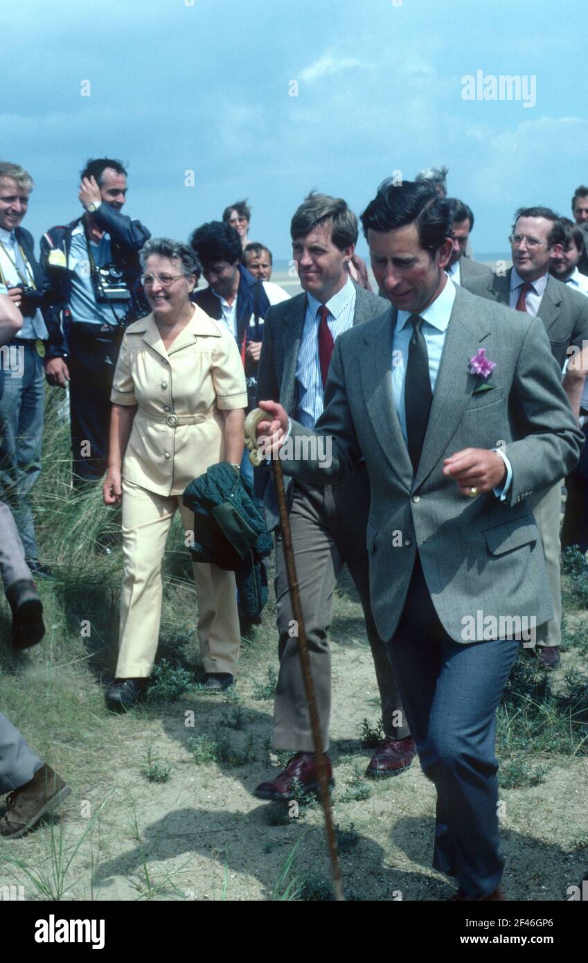 HRH Prince Charles bei der offiziellen Eröffnung des Peddars Way / Norfolk Coast Path National Trail, Holme-next-the-Sea, in der Nähe von Hunstanton, Norfolk, 08/07/86 Stockfoto